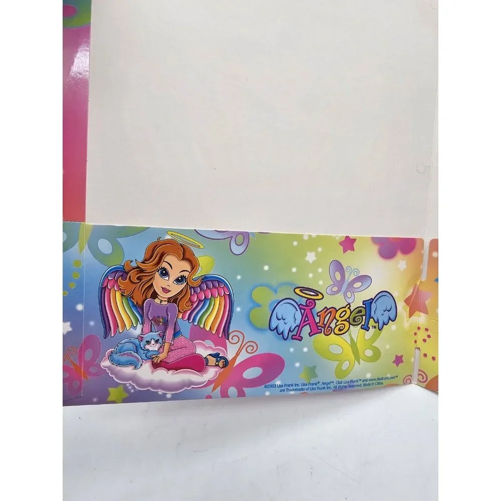 Vintage Lisa Frank Angel Girl With Cat Folder Y2K Rainbow